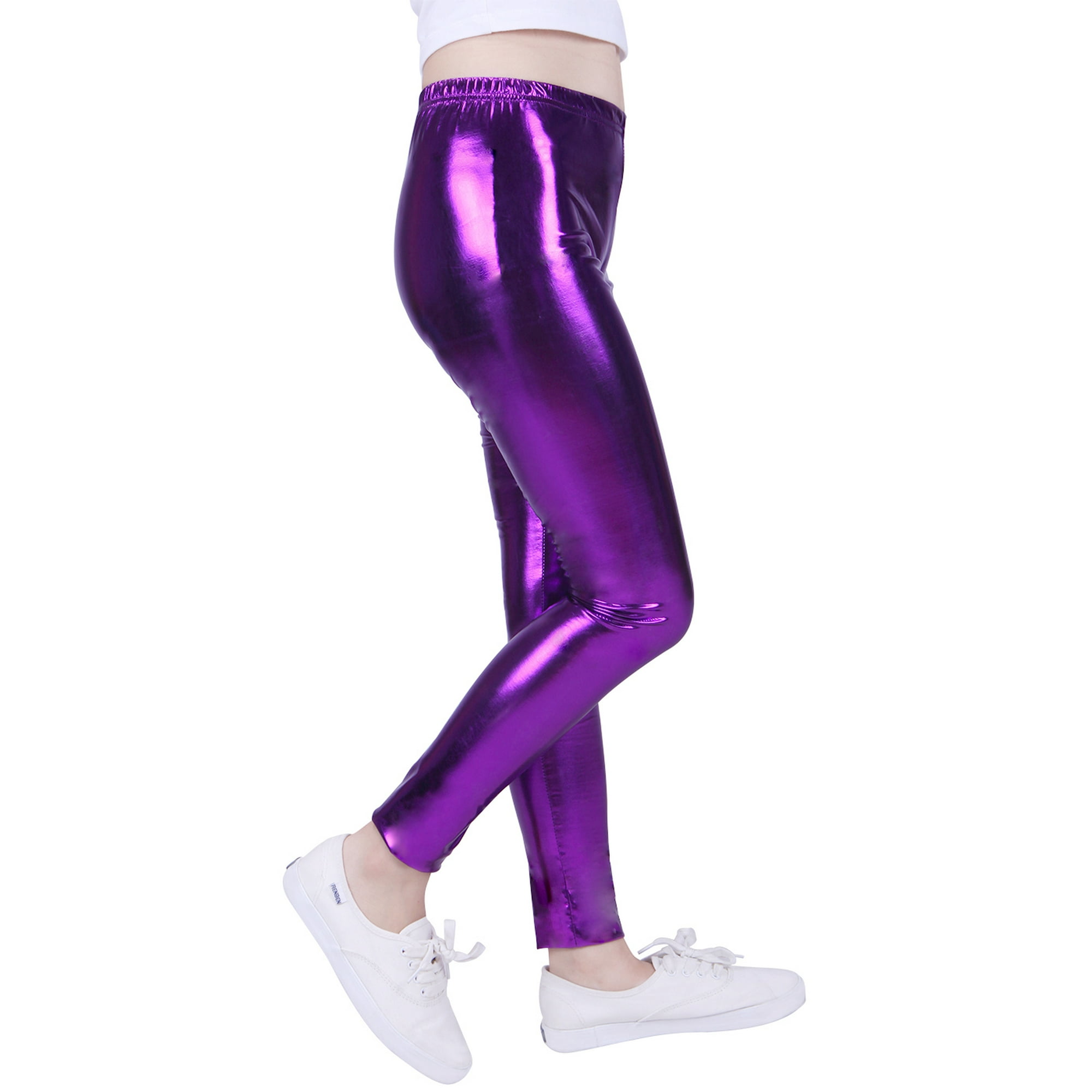 TiaoBug Kids Girls Faux Leather Metallic Color Shiny Stretch Leggings Footless Tights TiaoBug Kids Girls Faux Leather Metallic Color Shiny Stretch Leggings Footless Tights